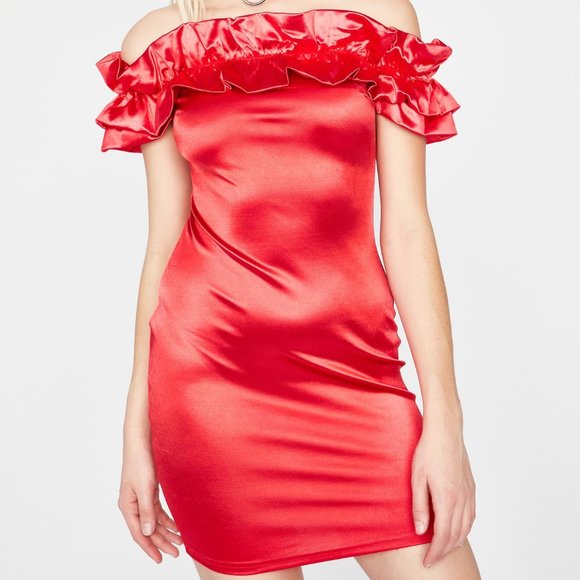 🎃Dolls Kill Satin Ruffled Dress Red Large - Picture 1 of 6